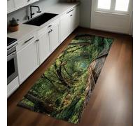 Verde Alfombra 40 x 120 cm Vías del Tren Forestal Antideslizante Lavable en Lavadora, Tapis Moderno de Pelo Corto para Cocina, Comedor y Habitación