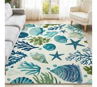 Verde Alfombra con Estampado Moderno Estrella de mar Fondo Marino - Alfombra de Franela Estampada, Suave, Antideslizante y Lavable para Sala de Estar y Dormitorio 50 x 80 cm
