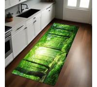 Verde Alfombra de Cocina 60 x 180 cm Árboles de la luz del Sol del Bosque Antideslizante y Lavable, Camino Multiusos Resistente al Desgaste, Antimanchas, Ideal para Bajo Fregadero y Fogones