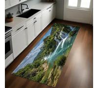 Verde Alfombra de Cocina 60 x 180 cm Cascada Bosque Cielo Azul Antideslizante y Lavable, Camino Multiusos Resistente al Desgaste, Antimanchas, Ideal para Bajo Fregadero y Fogones