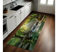 Verde Alfombra de Cocina 60 x 180 cm Cascada del Bosque del Sol Antideslizante y Lavable, Camino Multiusos Resistente al Desgaste, Antimanchas, Ideal para Bajo Fregadero y Fogones