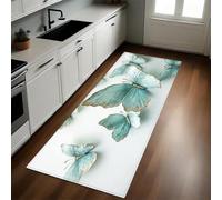 Verde Alfombra de Cocina 60 x 180 cm Mariposa en Relieve Antideslizante y Lavable, Camino Multiusos Resistente al Desgaste, Antimanchas, Ideal para Bajo Fregadero y Fogones