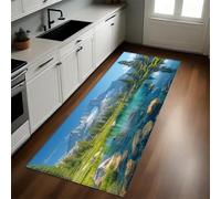 Verde Alfombra de Cocina 60 x 180 cm Paisaje de Arroyo de montaña Nevada Antideslizante y Lavable, Camino Multiusos Resistente al Desgaste, Antimanchas, Ideal para Bajo Fregadero y Fogones