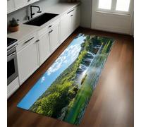 Verde Alfombra de Cocina 60 x 180 cm Paisaje de Cascada Forestal Antideslizante y Lavable, Camino Multiusos Resistente al Desgaste, Antimanchas, Ideal para Bajo Fregadero y Fogones