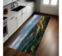 Verde Alfombra de Pasillo Antideslizante Amanecer sobre la vegetación montañosa 60 x 180 cm Anti-Suciedad, Absorbente, Moderna y Fácil de Limpiar para Cocina y Salón