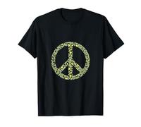Verde Amarillo Negro Leopardo Impresión Signo de Paz Camiseta