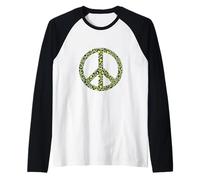 Verde Amarillo Negro Leopardo Impresión Signo de Paz Camiseta Manga Raglan