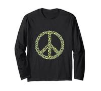 Verde Amarillo Negro Leopardo Impresión Signo de Paz Manga Larga