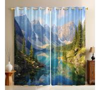 Verde Azulado Cortinas Opacas Naturaleza Montañas Río Térmicas Aislantes Frío y Calor, Reducción de Ruido para Dormitorio, Salón y Oficina Moderna 2 Paneles 117An x 229Al cm