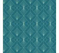 Moderno Art Déco Geométrico Ventilador Papel Pintado Verde Azulado/Plata - Rasch