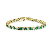Verde Blanco Alternando Simulado Esmeralda Ronda De Circonio Cúbico 12.00 Ct 4 Puntas Cesta Set Solitario Aaa Cz Pulsera De Tenis Para Las Mujeres Prom Novia 14K Chapado En Oro De 7,5 Pulgadas