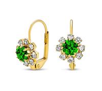 Verde Blanco Simulado Cristal Esmeralda Moda Flor Palanca Pendientespara Mujer Para Adolescente 18K Latón Chapado En Oro