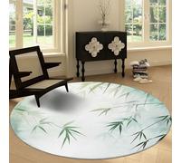 Verde Claro Alfombras redonda de área 210 cm, Pintura Tinta A Base Agua Del Bosque De Bambú Alfombra suave antideslizante lavable, Modernas de Interior Alfombra redonda para salón, dormitorio, comedor