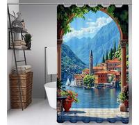 Verde Cortina Ducha 100x180 cm, Cortina de Ducha Paisaje Cortinas de Baño Poliester Lavable con 12 Anillas, Dobladillo Ponderado Shower Curtain para Familia, Bañeras y Cuartos de Baño -ly2507221