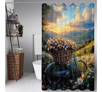 Verde Cortina Ducha 100X180cm, Cortina de Ducha Flores Cortinas de Baño Poliester Lavable con 12 Anillas, Dobladillo Ponderado Shower Curtain para Familia, Hotel, Bañeras y Cuartos de Baño -ly25072F6