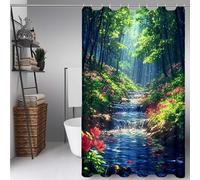 Verde Cortina Ducha 140x200 cm, Cortina de Ducha Selva Cortinas de Baño Poliester Lavable con 12 Anillas, Dobladillo Ponderado Shower Curtain para Familia, Hotel, Bañeras y Cuartos de Baño -ly250720Z