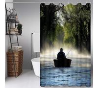 Verde Cortina Ducha 200x240 cm, Cortina de Ducha Selva Cortinas de Baño Poliester Lavable con 12 Anillas, Dobladillo Ponderado Shower Curtain para Familia, Hotel, Bañeras y Cuartos de Baño -ly25072ML