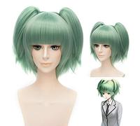 Verde corto flequillo recto con 2 cola de caballo peluca Kayano Kaede asesinato aula Cosplay peluca