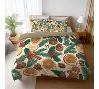 Verde Crema Brillante Tema de Navidad 260 x 240 cm Microfibra Juego de Funda Edredón con Cremallera Lavable A Máquina Juego de Cama Ropa de Cama para Adolescente