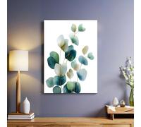 Verde Cuadro en lienzo Hojas de eucalipto en acuarela 60x40 cm pintura moderna cuadros pared salón dormitorio comedor oficina decoración urbana mural contemporáneo