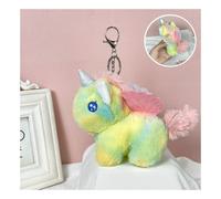 (Verde) Divertido llavero de unicornio de peluche para niños con pelaje suave y estética colorida
