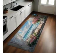 Verde Esmeralda Alfombra de Cocina 50 x 80 cm Rosas en el alféizar de la Ventana Antideslizante y Lavable, Camino Multiusos Resistente al Desgaste, Antimanchas, Ideal para Bajo Fregadero y Fogones