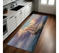 Verde Esmeralda Alfombras de Cocina Puesta de Sol sobre el mar y en un velero Antideslizante 60 x 180 cm Tapete Resistente al Aceite para Cocina, Baño y Sala de Estar
