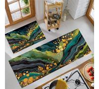 Verde Esmeralda Mármol Dorado - Juego De 2 Alfombras De Cocina Antifatiga Con Abstracto Moderno Para Decoración Del Hogar, Antideslizantes, Lavables, Absorbentes, (Verde Oscuro, 50x80cm+50x150cm)