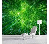 Verde Esmeralda Papel Pintado Seda Fotográfico 400x280cm, Mural De Pared Panorámico Denso Bosque De Bambú, Paisaje Natural Verde Fresco Póster Grande Para Salón Decor Del Hogar Y Pared