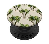 Verde Floral Vaca Cráneo Boho Western Art PopSockets PopGrip Adhesivo