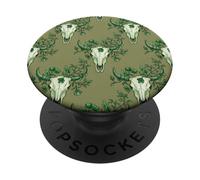Verde Floral Vaca Cráneo Boho Western PopSockets PopGrip Adhesivo