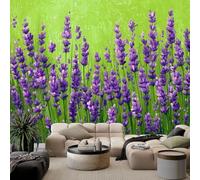 Verde Fondo de Pantalla PanoráMica 3d, Pintura Al Óleo Flores Lavanda Prado Fotomurales Mural 300 x 210 cm (An x Al) - Decoración de Pared Para Sala Cuarto Oficina y Salón