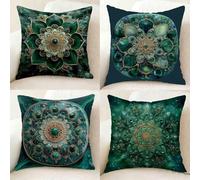 Verde Funda Almohada Impermeable Juego de 4, Lino Pillow Case Mandala Funda Almohada 75 x 75 cm, Doble Cara Impresión Cushion Covers con Cremallera Invisible para Decoracion Hogar, Regalo -bby250114A