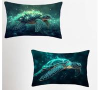 Verde Funda Cojin 40x70 Juego de 2, Tortuga Marina Rectangular Funda Almohada 40x70cm con Cremallera Oculta, Impermeable Lino Fundas Cojines, Fundas de Cojines para Cama Silla o Jardín Regalo 0-7343