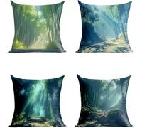 Verde Funda Cojin 50 x 50Cm Juego de 4, Impermeable Exterior Fundas de Cojines Sofa Bosque de bambú con Cremallera Invisible, Cushion Covers para Terraza Banco Sofa Cama Decoracion GFBZ-10060