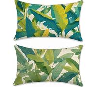 verde Funda Cojin 60x90 Hojas Cojines Sofa Terciopelo Cojines Exterior Juego de 2 Rectangular Funda de Almohada, Cushion Covers Almohada Sofa con Cremallera Invisible, para Interior y Exteriores z-606