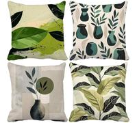 Verde Fundas Cojines 75x75 Juego de 4 nórdico Cojines Exterior Impermeable Lino Cushion Covers Lavables con Cremallera Invisible para Salon Sofa Verano Exterior Patio Jardin Banco Decorativos 1177r