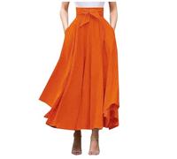 Verde Infierno Elegante falda de cintura alta para mujer, falda maxi bohemia casual con bolsillos, dobladillo asimétrico vestido de noche Siguiente, naranja, S