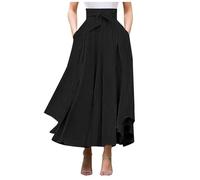 Verde Infierno Elegante falda de cintura alta para mujer, falda maxi bohemia casual con bolsillos, dobladillo asimétrico vestido de noche Siguiente, Negro , S