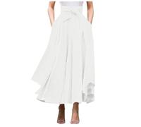 Verde Infierno Elegante falda de cintura alta para mujer, falda maxi bohemia casual con bolsillos, dobladillo asimétrico vestido de noche Siguiente, Blanco, M