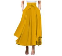 Verde Infierno Elegante falda de cintura alta para mujer, falda maxi bohemia casual con bolsillos, dobladillo asimétrico vestido de noche Siguiente, dorado, L