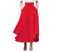 Verde Infierno Elegante falda de cintura alta para mujer, falda maxi bohemia casual con bolsillos, dobladillo asimétrico vestido de noche Siguiente, rojo, XL