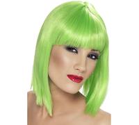 Verde Lima Peluca Bob Mujer Festival Neón Rave Disfraz Peluca Corta con Flecos