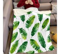 Verde Mantas de Lana de Franela Hojas de plátano en Acuarela 3D Impresión Manta 220 x 240 cm Plaid Manta de Franela para el Sofá Cama Apta para Todas Las Estaciones Adultos y Niños