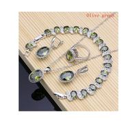 (Verde oliva 6) Conjunto de joyas de plata 925 natural con dije de piedra natal roja para mujer: aretes, colgantes,