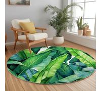 Verde Oliva Alfombra Salon Redonda 180 cm, Plantas Hojas De Plátano patrón Alfombra Lavable Lavadora Alfombra Dormitorio, Moderno Alfombras Comedor Antideslizante para Cocina Halls Balcón