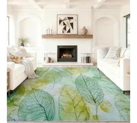 Verde Oliva Alfombras Lavables para Sala de Estar, 160 x 230 cm Bien Alfombra Antideslizante de Pelo Corto Minimalista Líneas Hojas. Estampado para Comedor Oficina Dormitorio