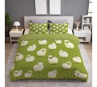 Verde Oliva Funda Nordica | Funda Nordica cama 80|90, Microfibra Juego de Funda Edredon 150 x 220 con Cremallera Fundas de Almohada 1 x 50 x 70 - Dibujos Animados Oveja Bonito Cuento De Hadas