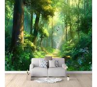 Verde Oliva Papel pintado panorámico no tejido 200 x 140 cm Tamaño personalizado, póster mural gigante 3D, Acuarela Bosque Camino Pájaros para sala de estar dormitorio o restaurante