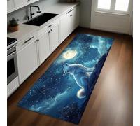 Verde Oscuro Alfombra de Cocina 60 x 180 cm La Luna y el Lobo Antideslizante y Lavable, Camino Multiusos Resistente al Desgaste, Antimanchas, Ideal para Bajo Fregadero y Fogones